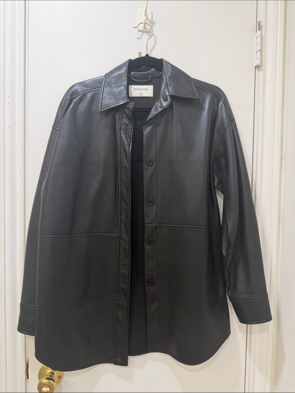 Babaton Black Leather Shirt Jacket